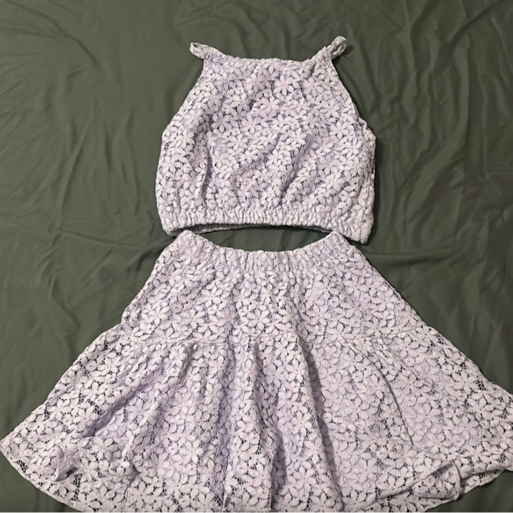 Kids Lavender Lace Eyelet Material Matching Set
